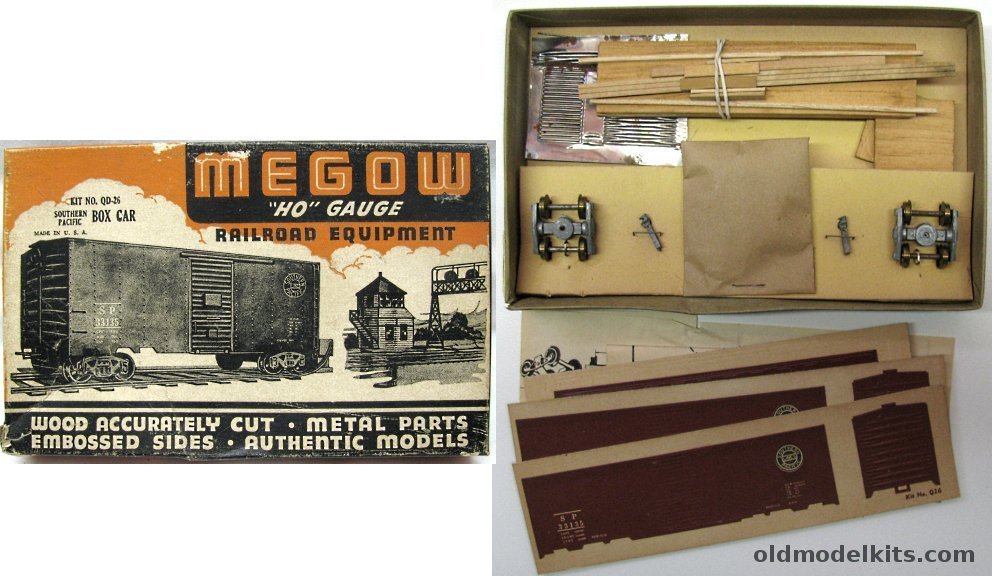 Megow HO 40' Steel Box Car - HO Gauge - Souther Pacific Lines with Trucks and Couplers, QD-26 plastic model kit